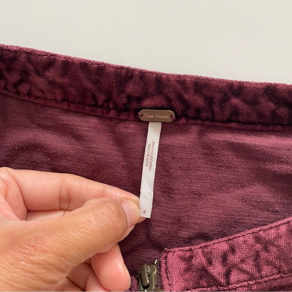 Free People One and Only Fit Flare Velvet Wine Burgundy Zipper Mini Skirt 4 - Picture 3 of 5